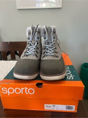 Sporto Women's Gray and Light Gray Lace-Up Fur-Trim Ankle Boots